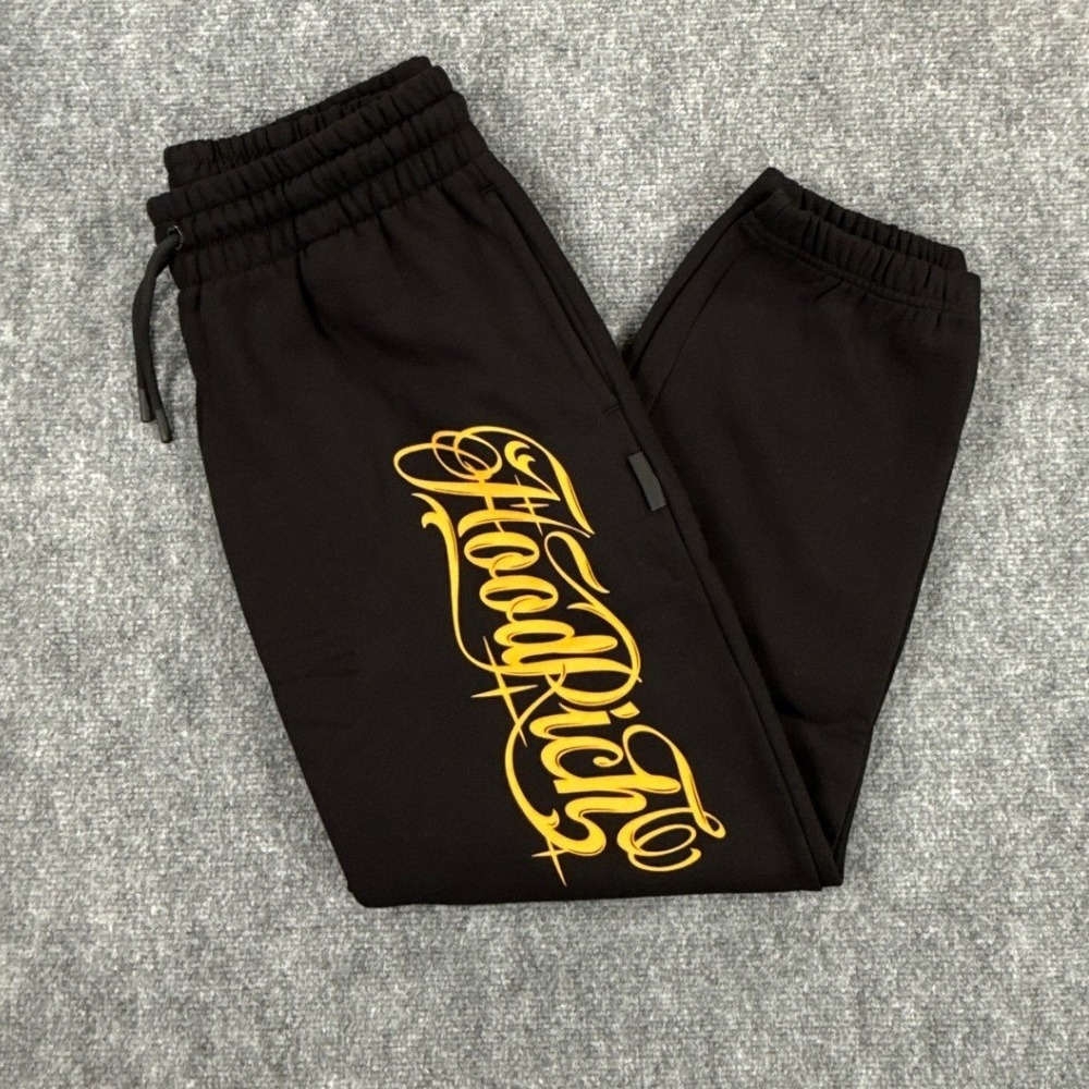 Hoodrich Legacy Joggers Mens Small Black Gold Script Sweatpants HR250053 NWT
